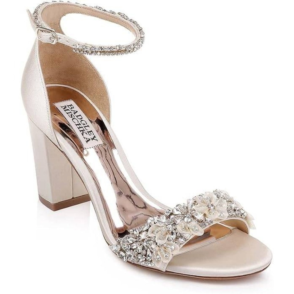 Badgley Mischka silver crystal strappy heels US 7.5 ankle embellished bride EU